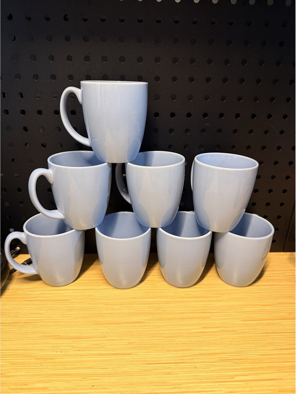 Vintage Corelle Stoneware Periwinkle Light Sky Blue Coffee Mugs Cups Set of 8